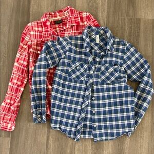 RVCA & Obey Women's Plaid Button Down Shirts - Red and Blue